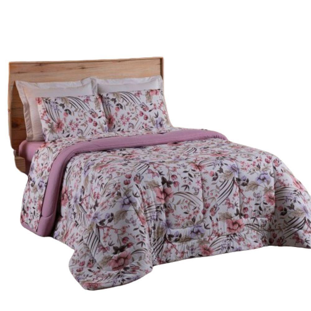 Coberdrom Solteiro Em Malha De Algodão Fio Penteado - Rosê - 1