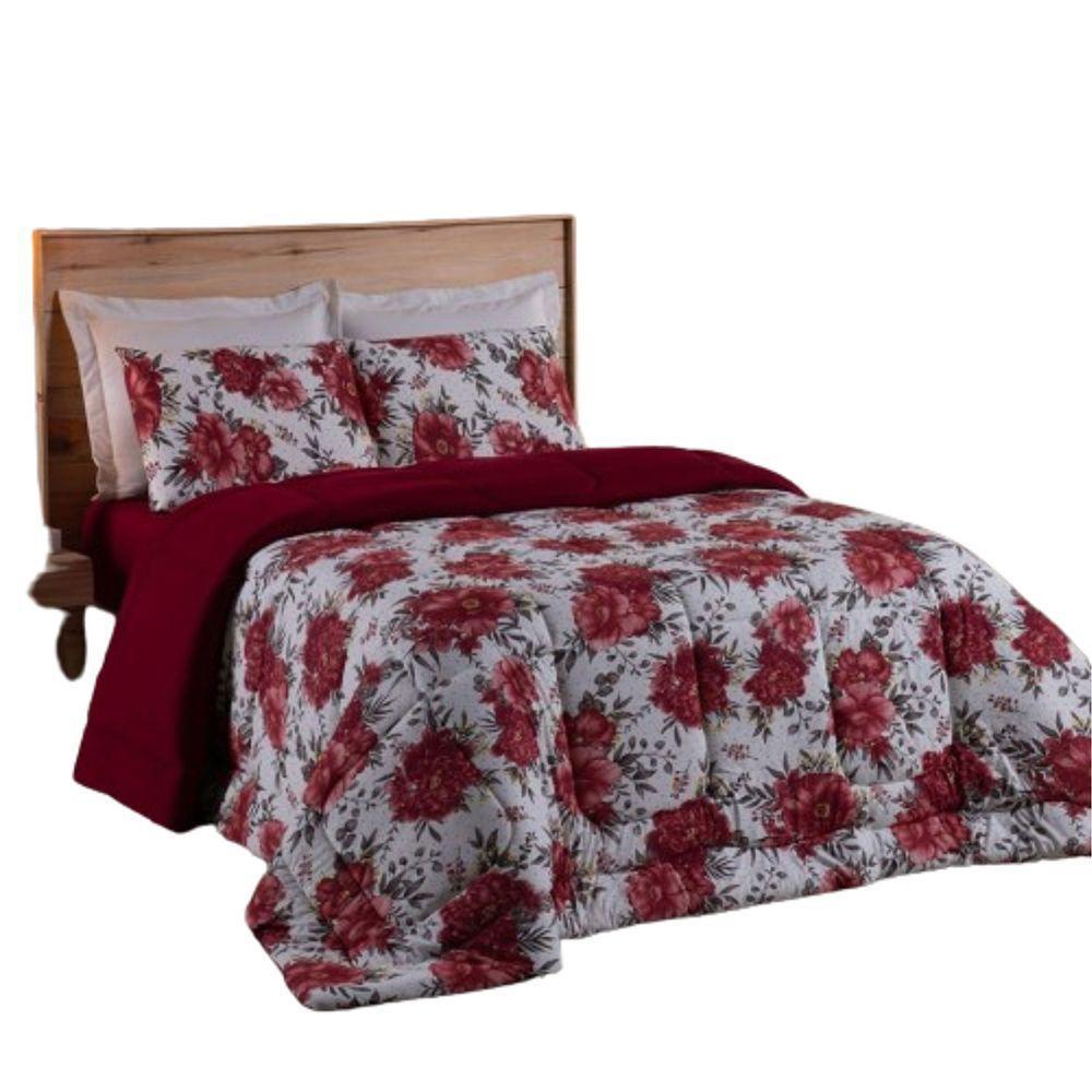 Coberdrom Queen Em Malha De Algodão Fio Penteado - Vermelho - 1