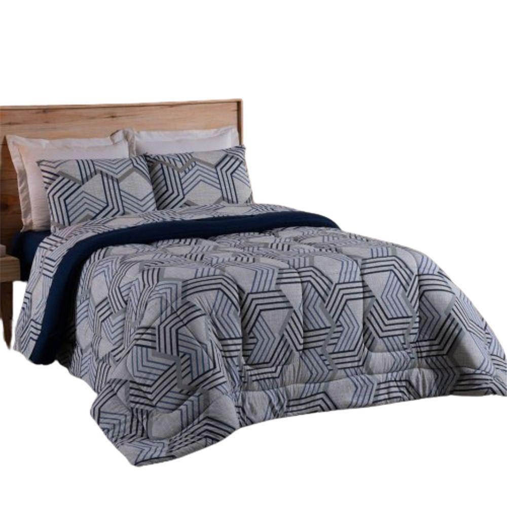 Coberdrom Solteiro Em Malha De Algodão Fio Penteado - Marinho - 1