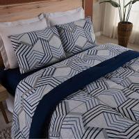 Coberdrom Solteiro Em Malha De Algodão Fio Penteado - Marinho - 3