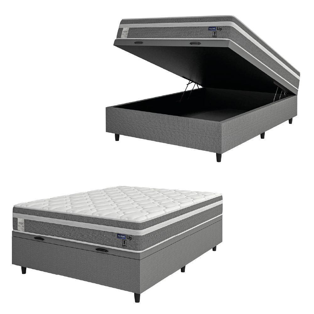 Cama Box Baú Colchão Casal Molas Ensacadas Euro In Up 138x188x67cm Cinza - Branco Probel Cinza-bran - 1