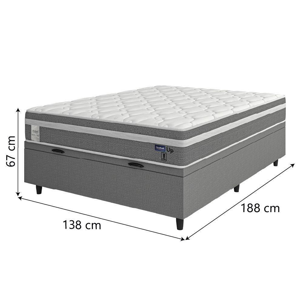 Cama Box Baú Colchão Casal Molas Ensacadas Euro In Up 138x188x67cm Cinza - Branco Probel Cinza-bran - 2