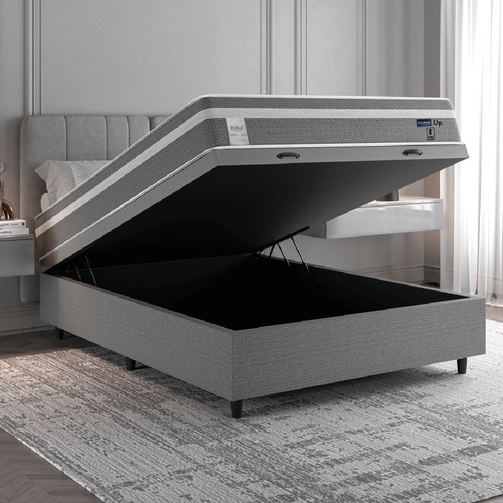 Cama Box Baú Colchão Casal Molas Ensacadas Euro In Up 138x188x67cm Cinza - Branco Probel Cinza-bran - 3