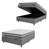 Cama Box Baú Colchão Casal Molas Ensacadas Euro In Up 138x188x67cm Cinza - Branco Probel Cinza-bran - 1