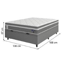 Cama Box Baú Colchão Casal Molas Ensacadas Euro In Up 138x188x67cm Cinza - Branco Probel Cinza-bran - 2