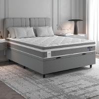 Cama Box Baú Colchão Casal Molas Ensacadas Euro In Up 138x188x67cm Cinza - Branco Probel Cinza-bran