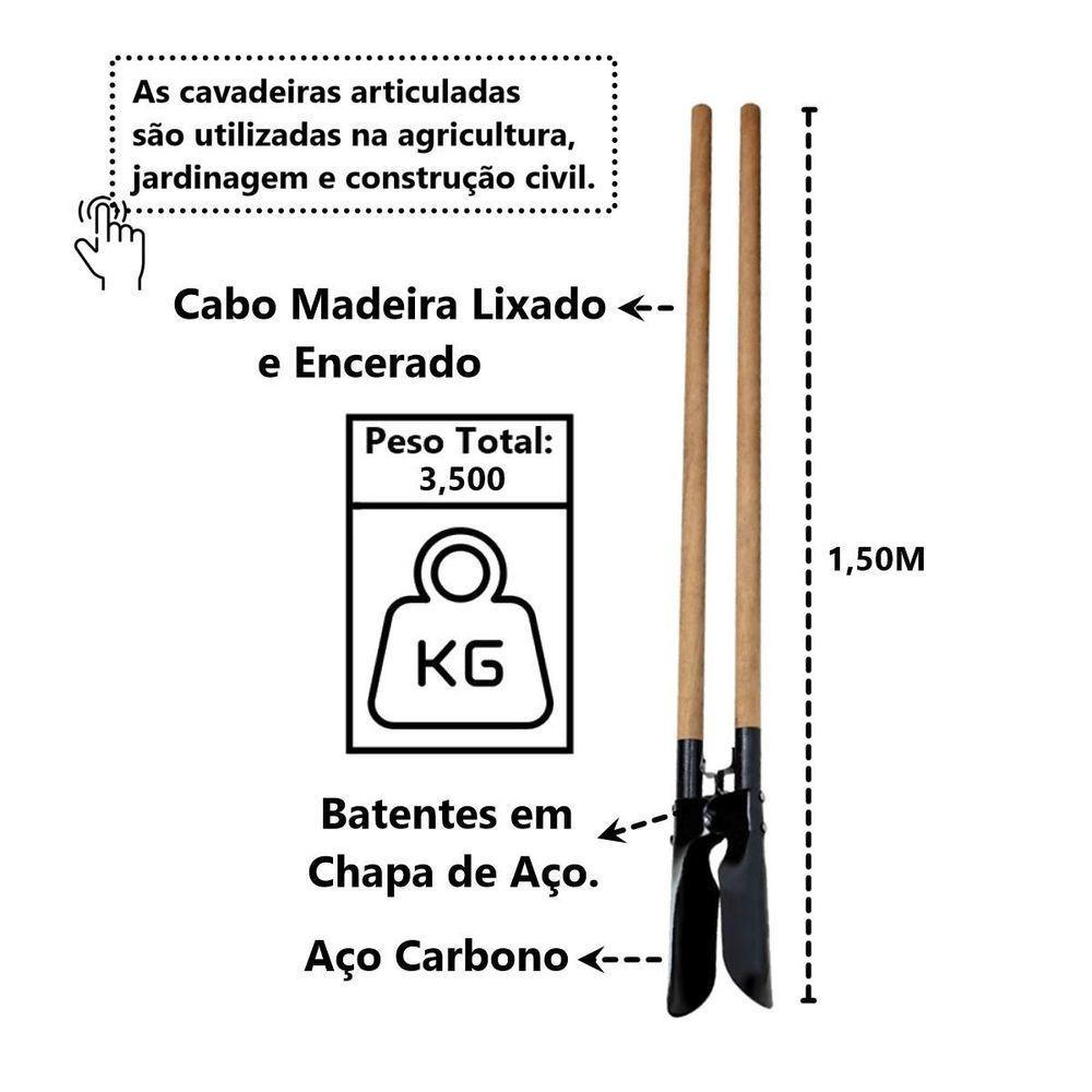 Cavadeira Articulada Cabo Em Madeira Encerado 150cm - 2