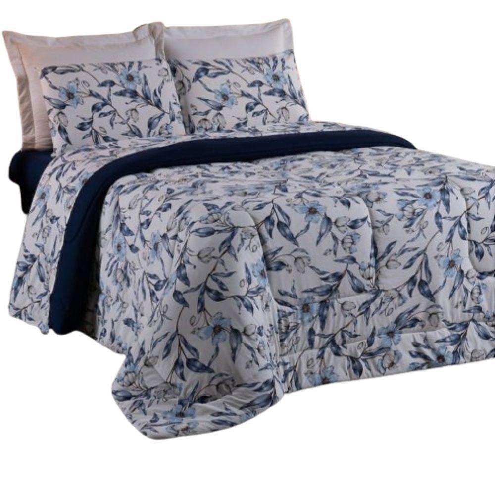 Coberdrom Queen Em Malha De Algodão Fio Penteado - Azul - 1