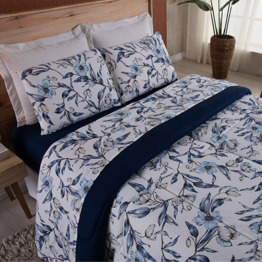 Coberdrom Queen Em Malha De Algodão Fio Penteado - Azul - 3