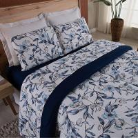 Coberdrom Queen Em Malha De Algodão Fio Penteado - Azul - 3