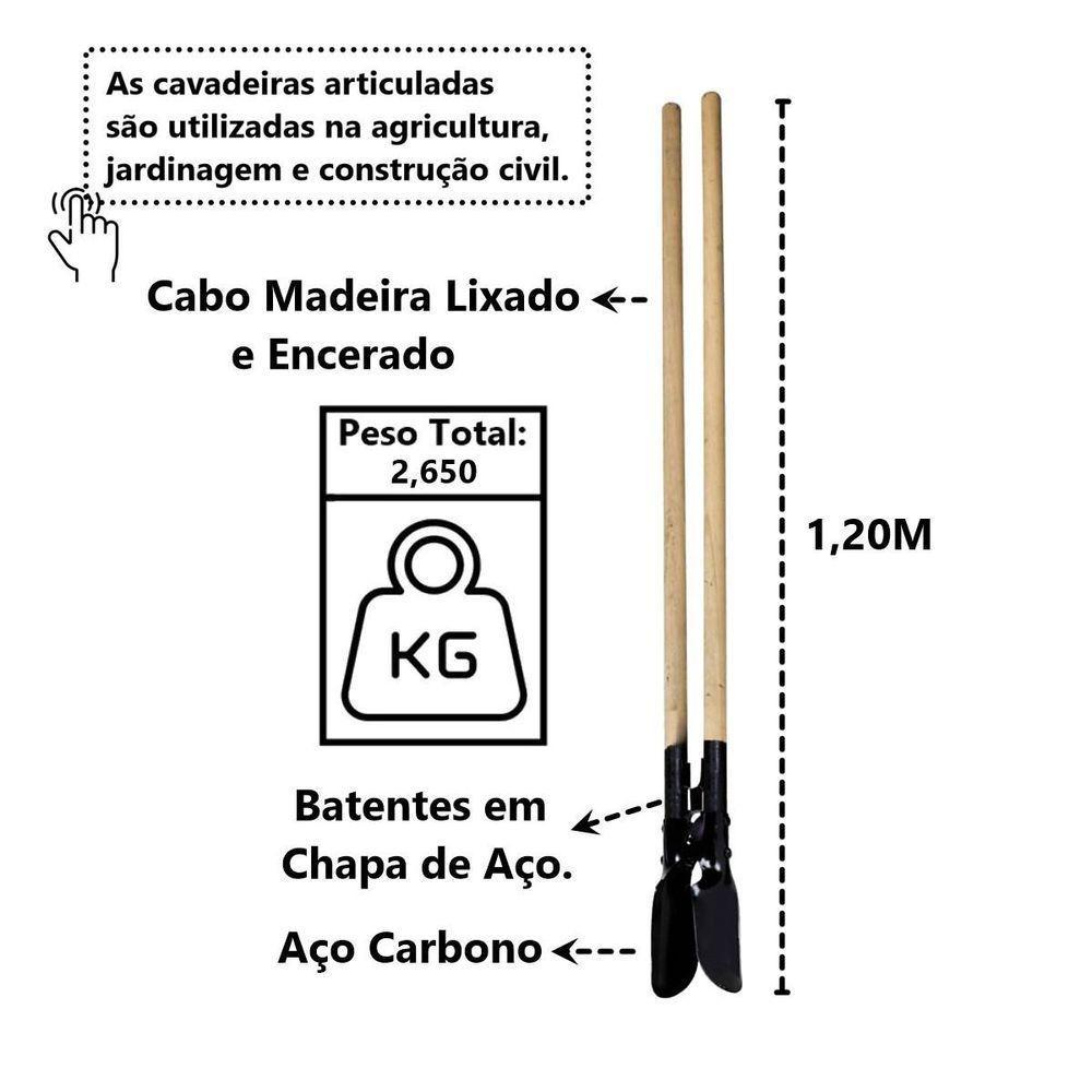 Cavadeira Standard Articulada Cabo Em Madeira Encerado 120cm - 4