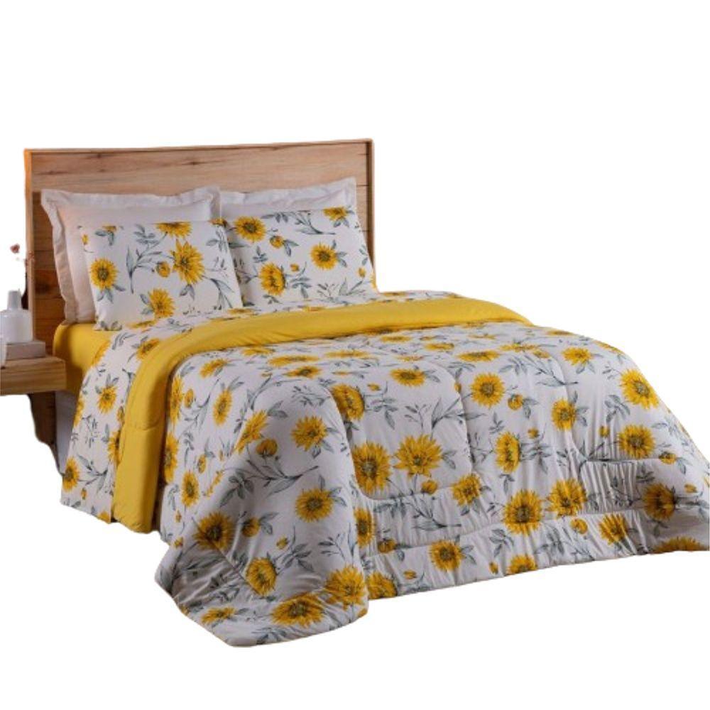 Coberdrom King Em Malha De Algodão Fio Penteado - Amarelo - 1