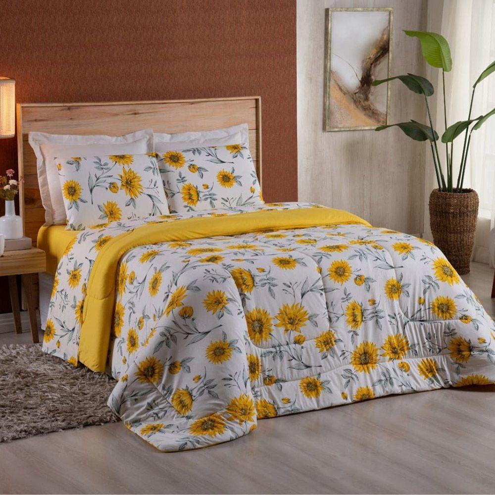 Coberdrom King Em Malha De Algodão Fio Penteado - Amarelo - 3