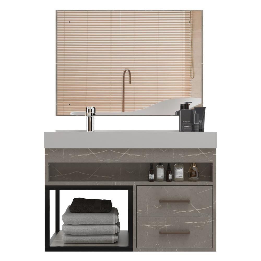 Gabinete Banheiro Com Cuba E Espelheira 80cm Multimóveis Vcr10071 - Marmo Crema Marmo Crema - 2