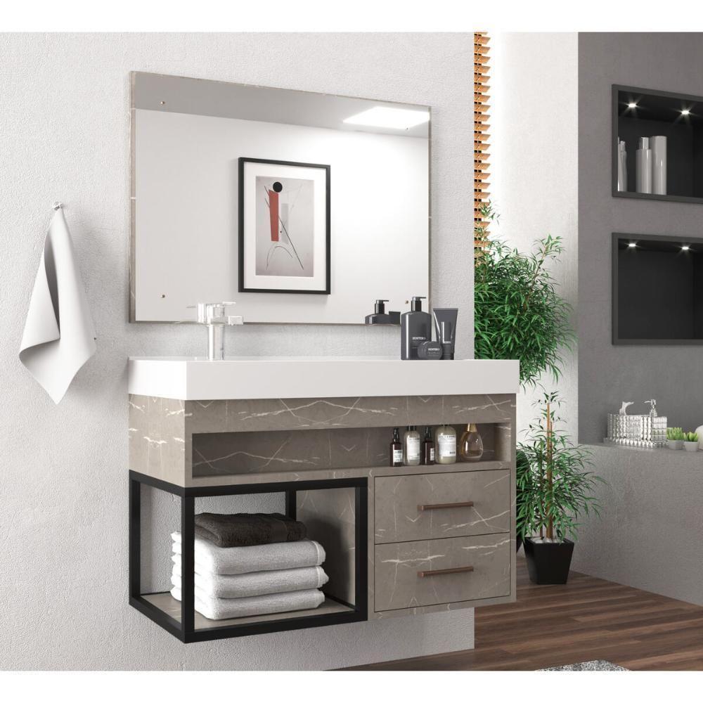 Gabinete Banheiro Com Cuba E Espelheira 80cm Multimóveis Vcr10071 - Marmo Crema Marmo Crema - 5