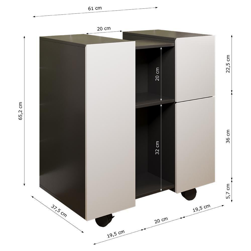 Gabinete Armario Banheiro Pia De Coluna Macau Com Rodízios Preto branco - 5