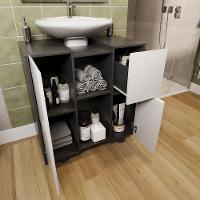 Gabinete Armario Banheiro Pia De Coluna Macau Com Rodízios Preto branco - 2