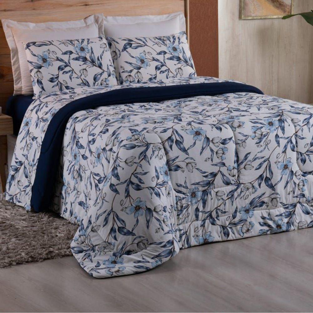 Edredom Coberdrom Em Malha 100% Algodão Fio Penteado - Azul - 1