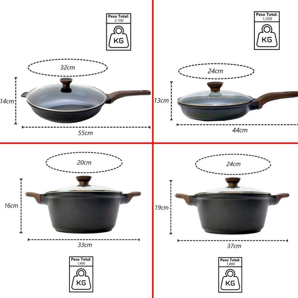 Kit 5pç Caçarolas Frigideiras Antiaderente Temperatti Nigro - 4