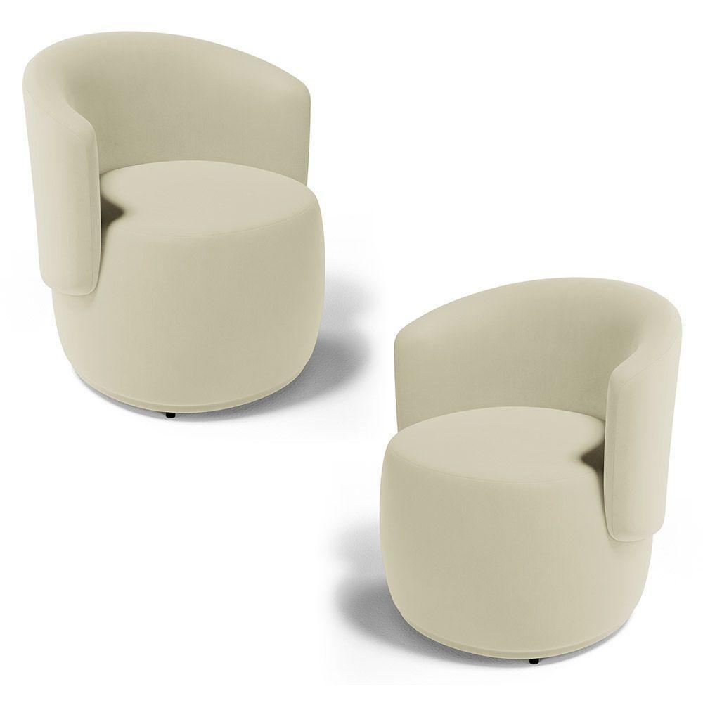 Kit 02 Poltronas Decorativas Aisha Orgânica Suede Bege Claro - Desk Design - 1