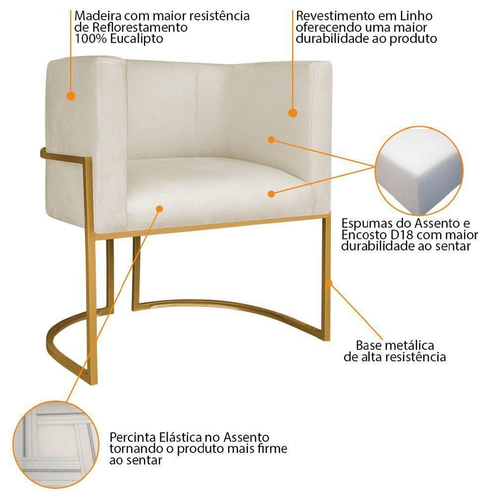 Kit Divã Luna 185cm Lado Direito E 01 Poltrona Base De Ferro Dourado Linho Cor Bege - 5