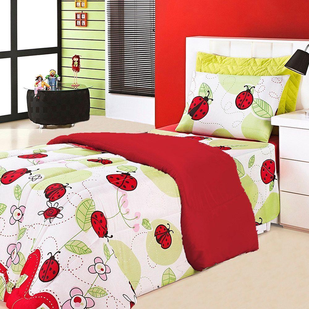 Kit Coordenado Edredom Com Lençol Solteiro Alegria Vermelho - 2