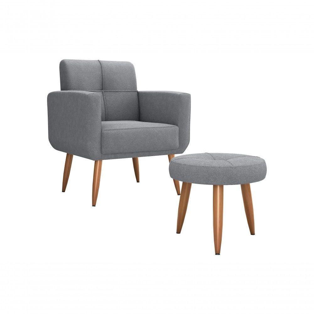 Kit Poltrona Decorativa Sala + Puff Havana Matrix Cinza - 1