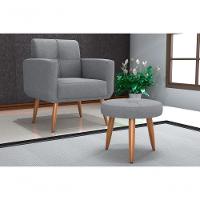 Kit Poltrona Decorativa Sala + Puff Havana Matrix Cinza - 6