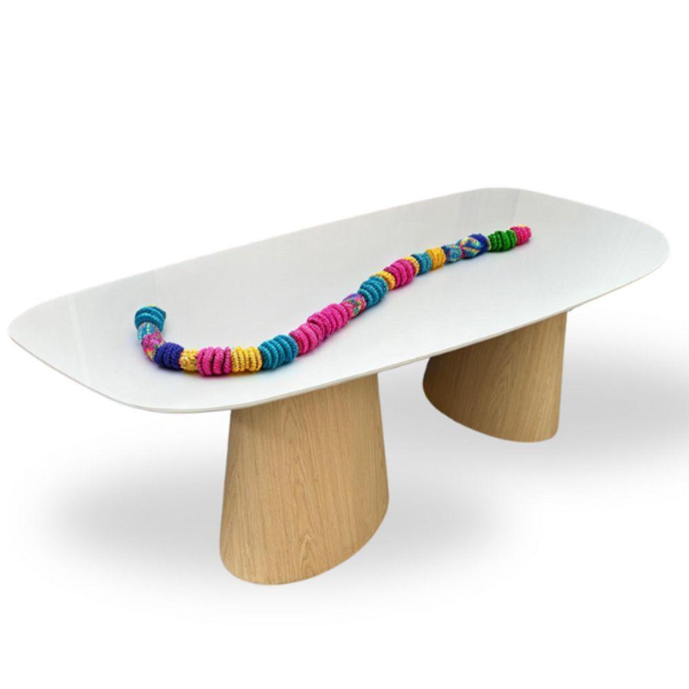 Mesa De Jantar Orgânica 180x100cm Base Carvalho Tampo Laca - 1