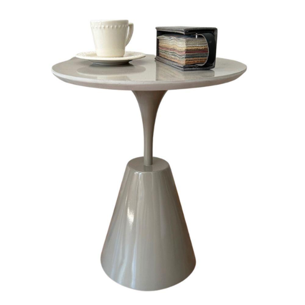 Mesa Lateral Cone Masp Redonda 30 Cm Tampo Cinza Base Cinza Cor Marrom - 1