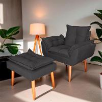 Poltrona Opala Para Sala Com Puff Reforçada Suede Cor Cinza - 6