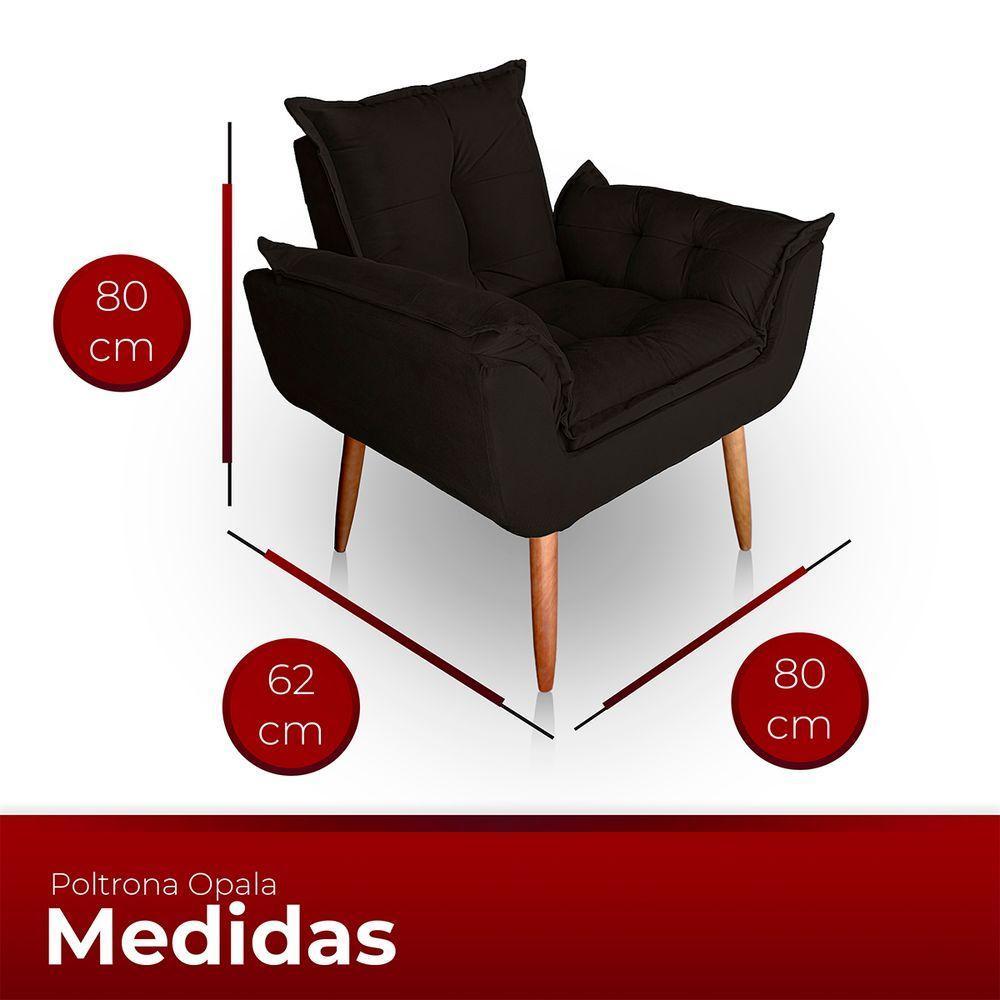 Poltrona Opala Para Sala Com Puff Reforçada Suede Cor Marrom - 2