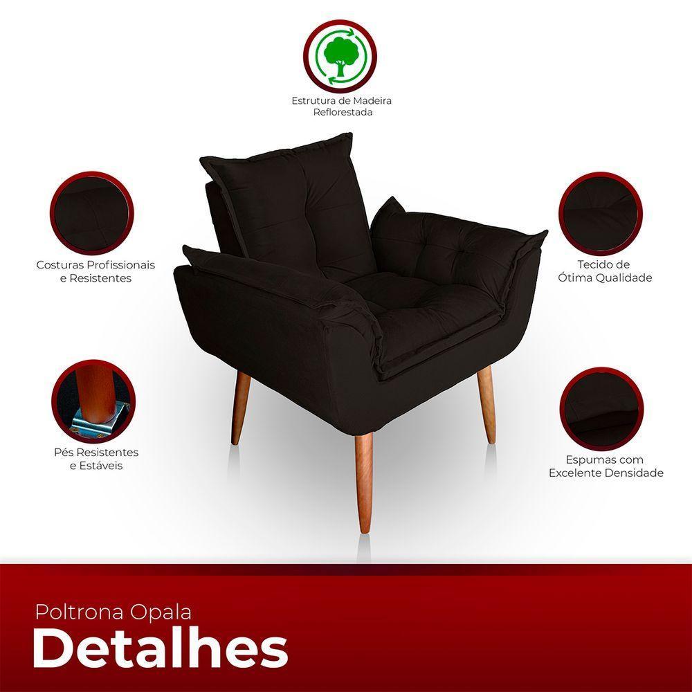 Poltrona Opala Para Sala Com Puff Reforçada Suede Cor Marrom - 5