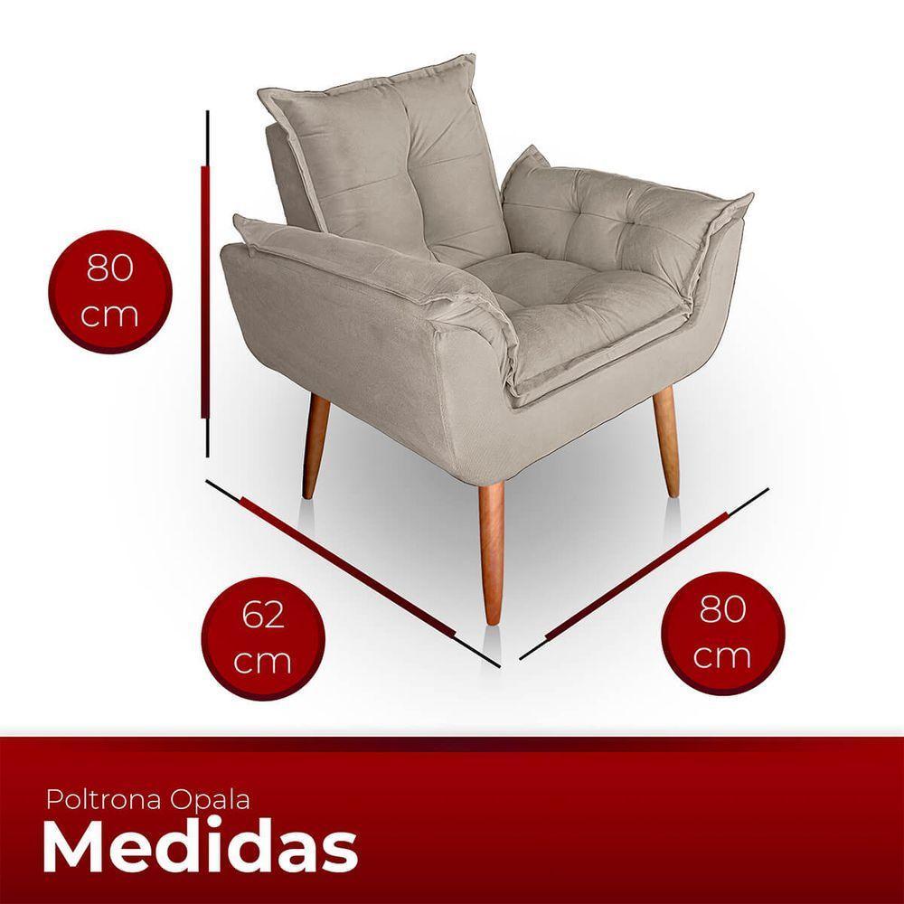 Poltrona Opala Para Sala Com Puff Reforçada Suede Cor Bege - 2