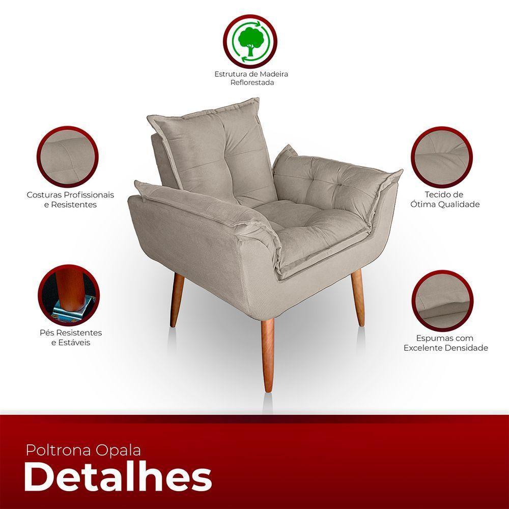 Poltrona Opala Para Sala Com Puff Reforçada Suede Cor Bege - 4