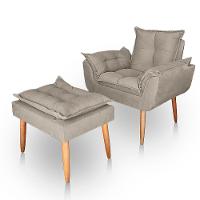 Poltrona Opala Para Sala Com Puff Reforçada Suede Cor Bege - 1