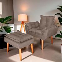 Poltrona Opala Para Sala Com Puff Reforçada Suede Cor Capuccino - 6