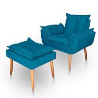 Poltrona Opala Para Sala Com Puff Reforçada Suede Cor Azul Turquesa - 1