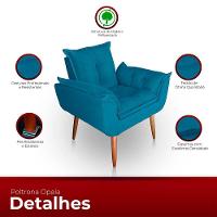 Poltrona Opala Para Sala Com Puff Reforçada Suede Cor Azul Turquesa - 5