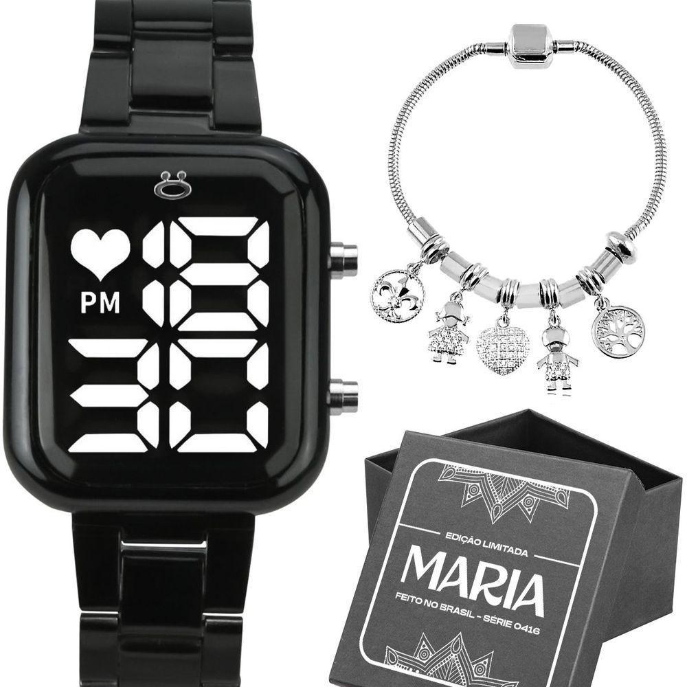Relogio Feminino Digital Preto + Pulseira Pandora Casual Social Edição Limitada Qualidade Premium - 1