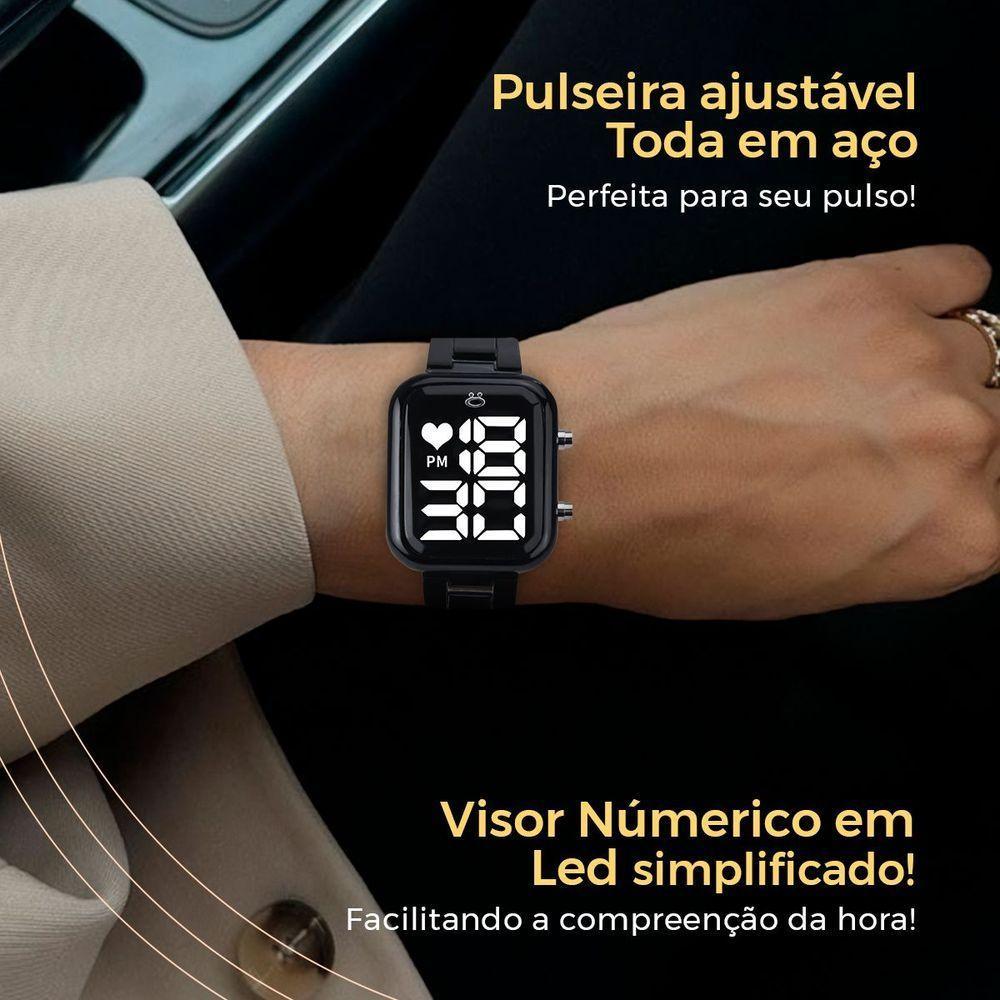 Relogio Feminino Digital Preto + Pulseira Pandora Casual Social Edição Limitada Qualidade Premium - 6