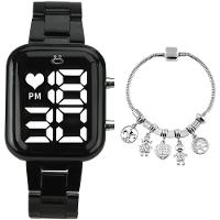 Relogio Feminino Digital Preto + Pulseira Pandora Casual Social Edição Limitada Qualidade Premium - 2