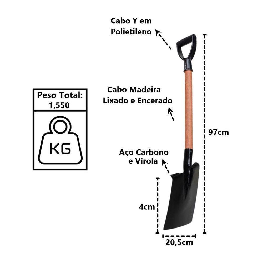 Pá Vanga Quadrada Construção Em Aço Cabo Polietileno 97cm - 2