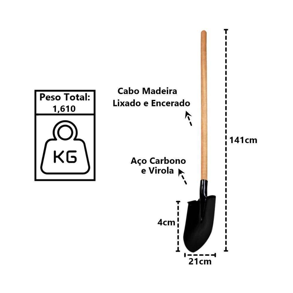 Pá Vanga De Bico Construção Em Aço Carbono Cabo Reto 141cm - 2