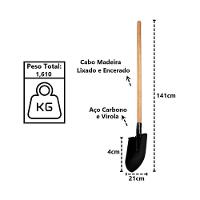 Pá Vanga De Bico Construção Em Aço Carbono Cabo Reto 141cm - 2