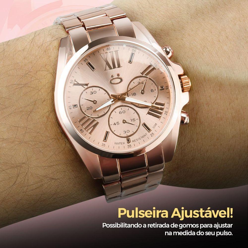 Relogio Feminino Banhado Caixa + Rose Aço Inoxidavel Social Presente Edição Limitada Moda - 4