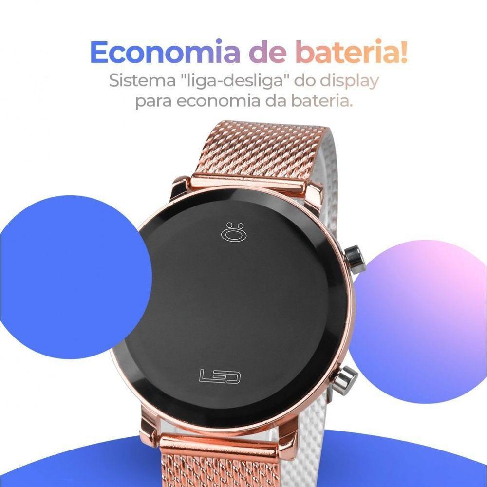 Relogio Feminino Aço Inox Silicone Digital Rose Led + Caixa Social Resistente Presente - 6
