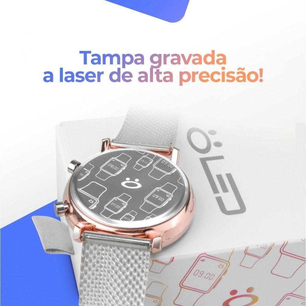 Relogio Feminino Aço Inox Silicone Digital Rose Led + Caixa Social Resistente Presente - 7