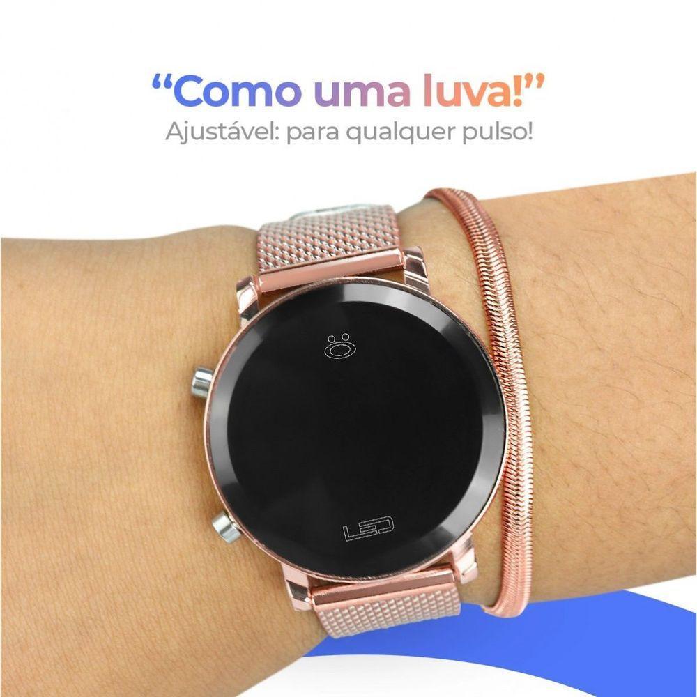 Relogio Feminino Aço Inox Silicone Digital Rose Led + Caixa Social Resistente Presente - 9