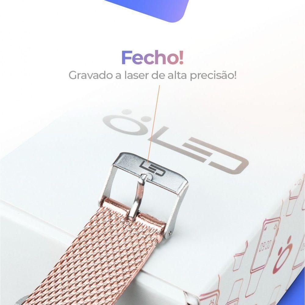 Relogio Feminino Aço Inox Silicone Digital Rose Led + Caixa Social Resistente Presente - 10